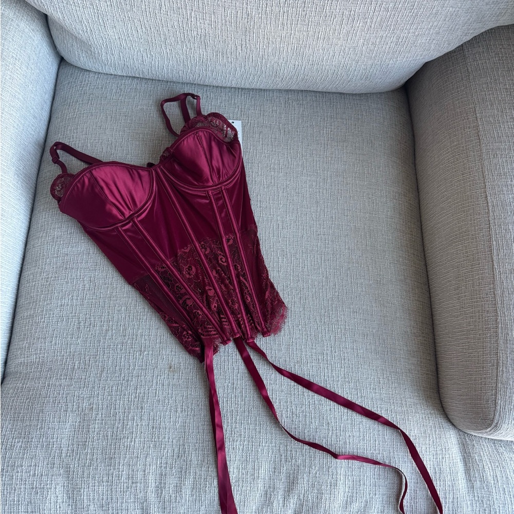 Luxurious Burgundy Lace Bustier